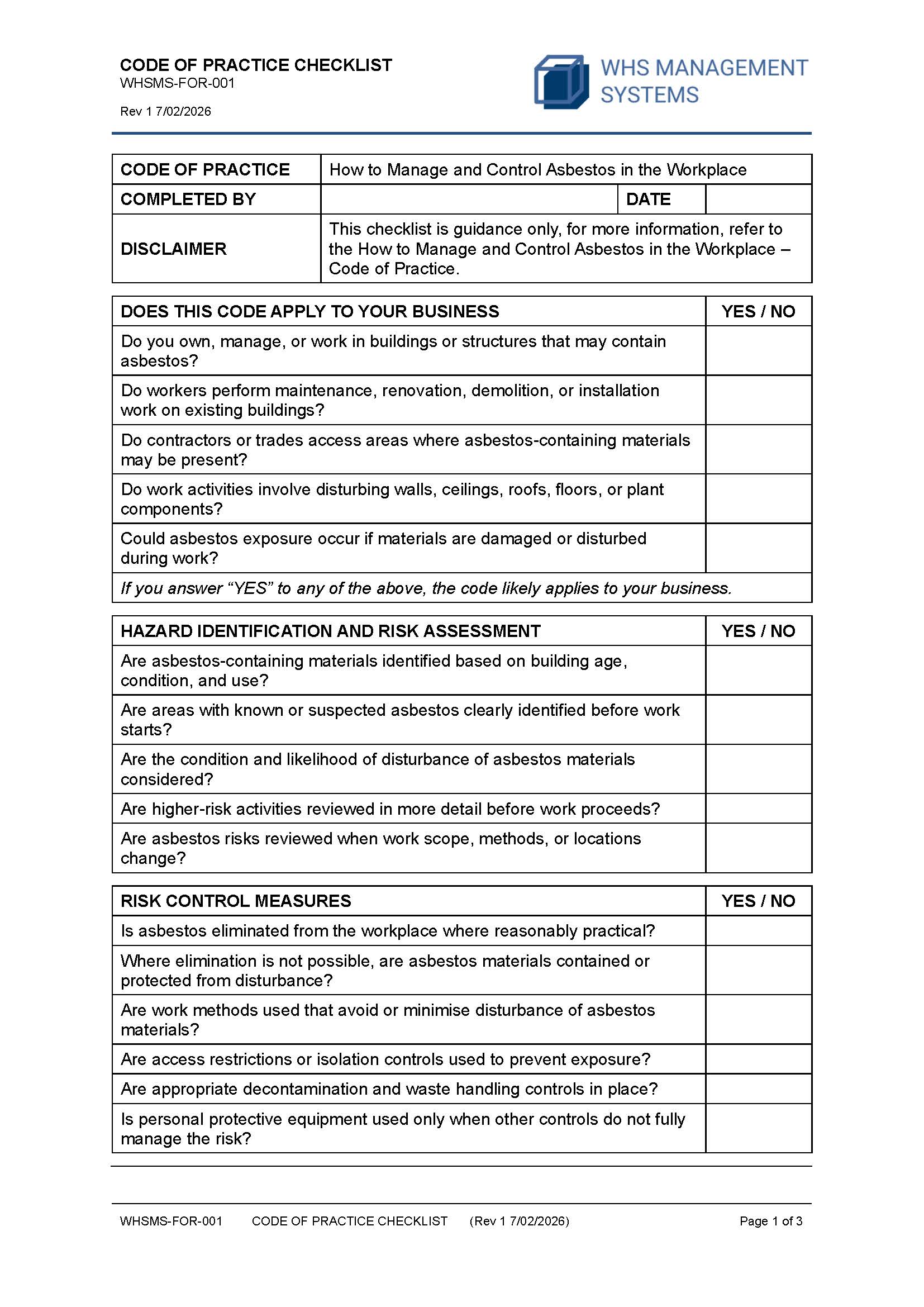 How to Manage and Control Asbestos in Workplace – Code of Practice Checklist