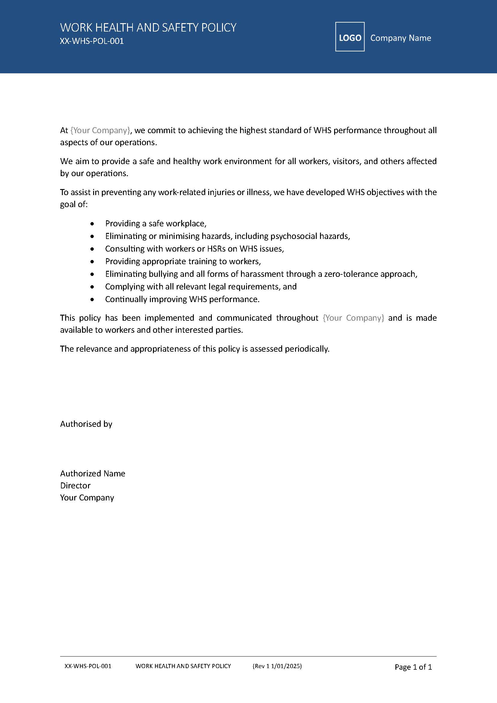 WHS Policy | Workplace Health and Safety Policy Guide | WHS Management ...