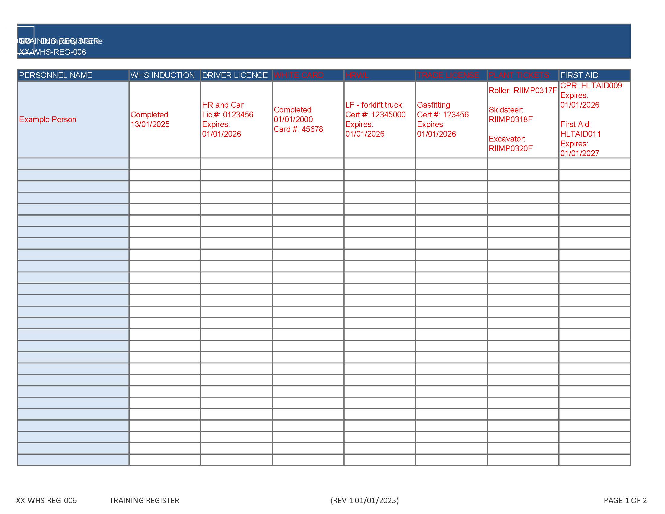 Training Register Afsl Requirements WHS Training Register | Competency Management | WHS Management Systems
